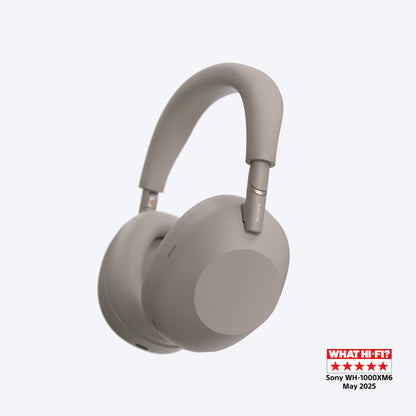 Beige headphones on a white background