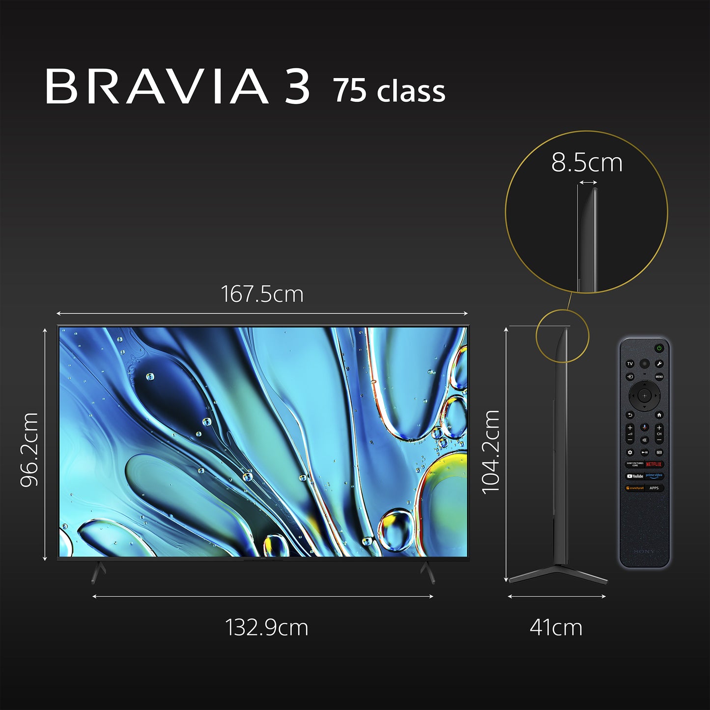 Sony BRAVIA 3 75 Inch 4K HDR Smart TV (Google TV) with Dolby Vision Atmos, 2024 Model