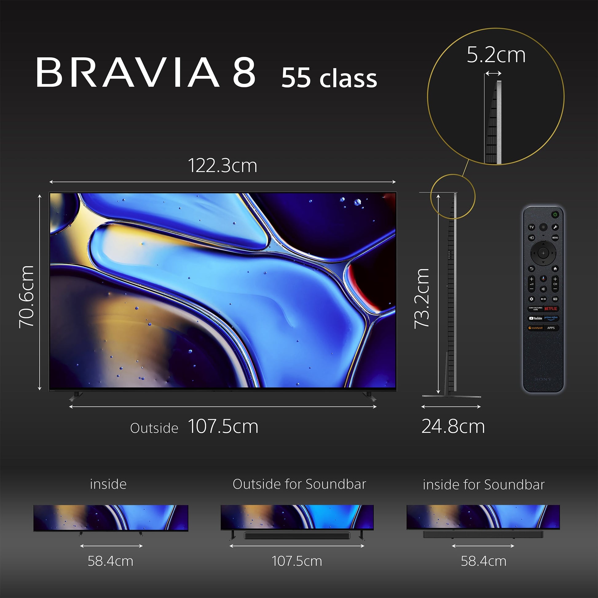 Sony | BRAVIA 8 55 Inch TV | XR-OLED | XR Processor | Exclusive features for PS5 gaming | 4K HDR Dolby Vision Smart TV (Google TV) | 2024 Model