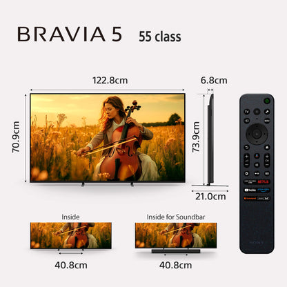 سوني | BRAVIA 5 | ‏XR Processor | ‏Mini LED | ‏4K بوضوح عالٍ فائق | نطاق ديناميكي عالٍ (HDR) | تلفزيون ذكي (Google TV)